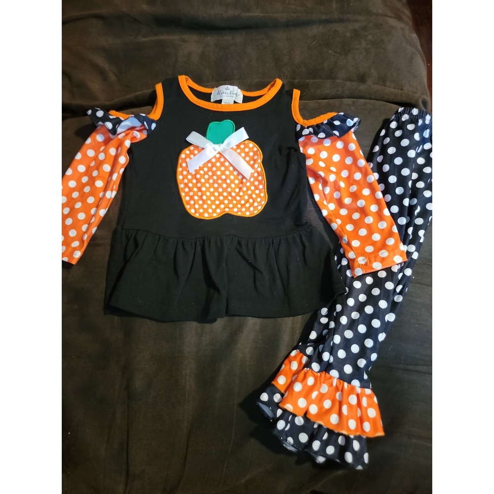 Nicole Marie fall‎ Halloween pumpkin cold shoulder outfit xxs 6 12 months